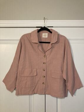 The Lullaby Club Dusty Pink Button Up Oversized Gauze Top Dolman Sleeve Women XS